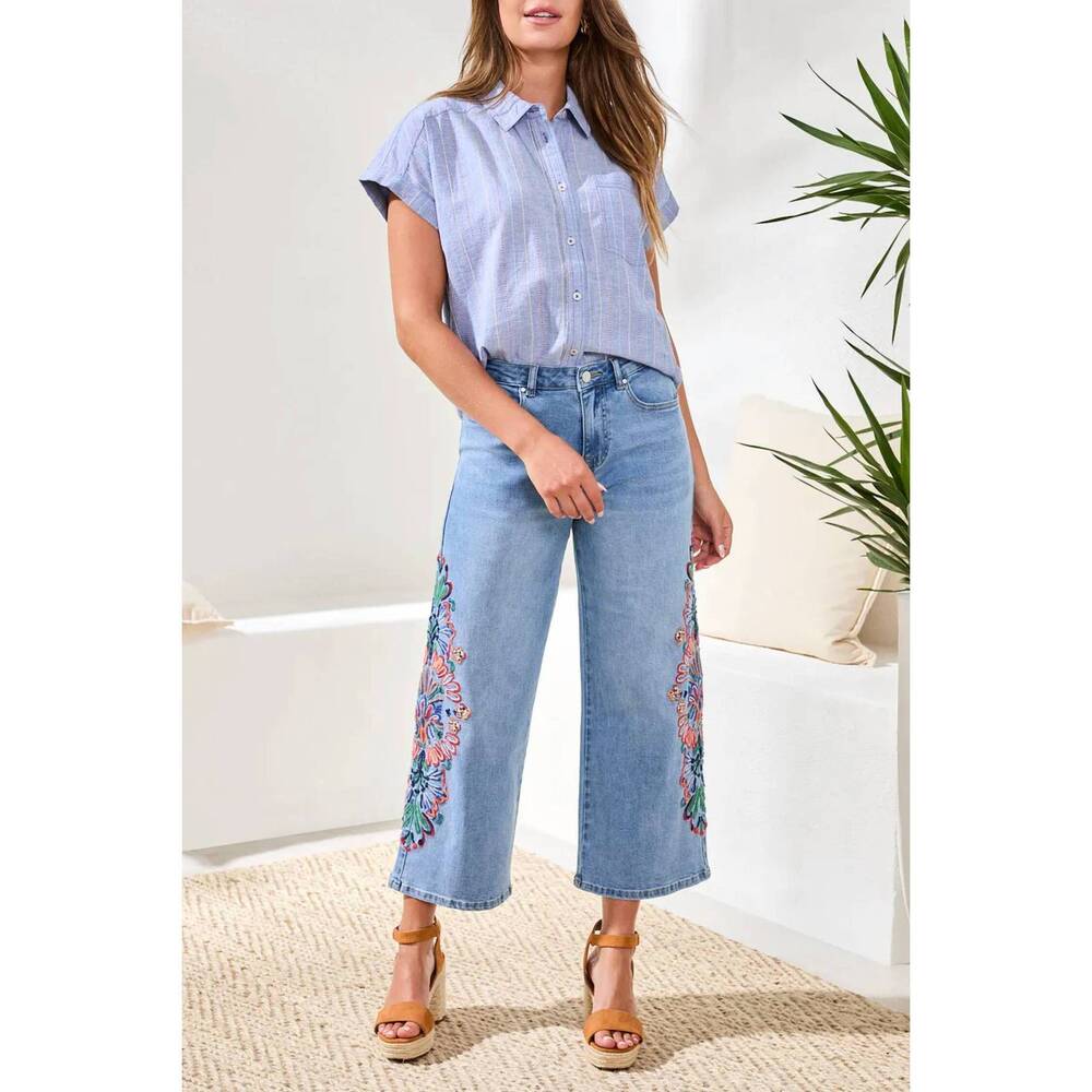 NEW TRIBAL audrey girlfriend wide leg crop denim jeans in desert blue